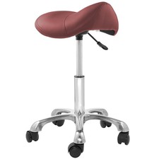 Hydraulic Adjustable Rolling Saddle Stool - Ergonomic, Swivel Wheels - Burgundy