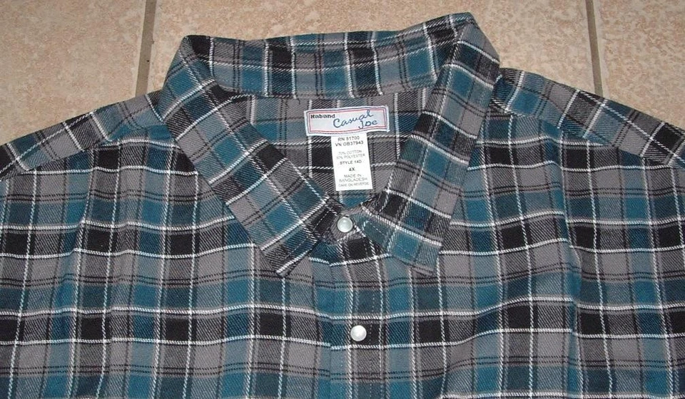 NUEVA Camisa de Franela Para Hombres Talla 4X Azul y Gris A Cuadros Frontal Manga Larga CASUAL JOE Foto 2 de 3