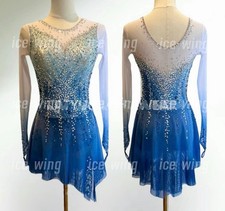 Ice Figure Skating Dress Elasticity Competition Skating Jeweled blue dyeing