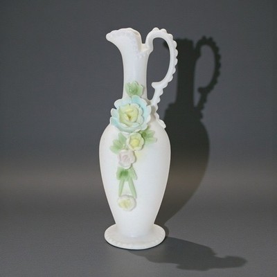 Ardalt Verithin Japan Porcelain Miniature Vase With Handle Floral Embellishment