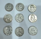 Lot of 9 Franklin Half Dollars Silver 90%