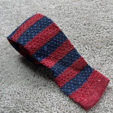 Brooks Brothers Necktie Red Blue Stripes Square 1818 Marl Knit Linen Silk Italy