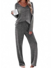 Ekouaer Womens Pajama Sets Button Up Long Sleeve Pjs Soft Lounge Set 2 Piece ...