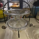 Antique Serving Bowls In Wrought Iron Stand 1931-Swirled Glass Bowls Federal 3