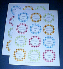 24 NEW Mason Jar Canning Lid Labels Stickers "CONTENTS & DATE" Blue, Red Gingham