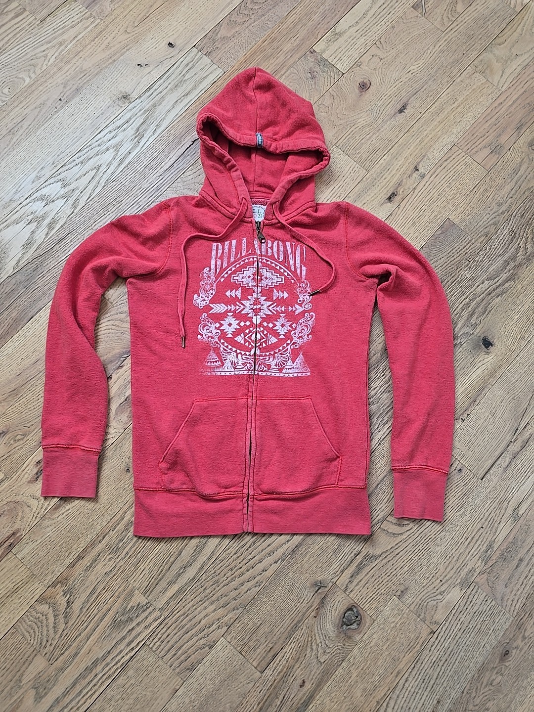 Billabong Hoodie Jacket Womens Small Red Vintage Wash Surf Skate Y2K Tribal