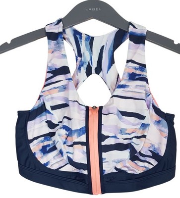 New Pretty Secrets Sports Bra 36D Navy Pink Zip Front Activewear Gym Run