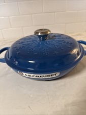 Le Creuset No&euml;l Signature Snowflake 2.25 qt Braiser Marseille Blue Cast Iron New