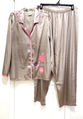 Secret Treasures SILKY 2pc Pajamas Set Top & Bottoms Pants PLUS 2X 18W 20W Taupe
