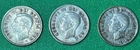 Lot of 3 Canadian Silver Dimes: 1950, 1951, 1952: George VI, 80% Silver