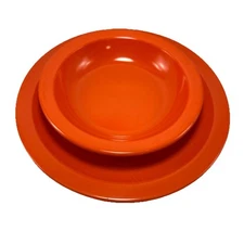 Vintage Melamine Texas  Ware  Plate P-49 & Dallas Ware Bowls B-75 Set Orange