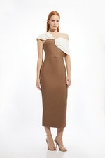 Karen Millen Bodycon Midi Dress S in Brown RRP £119