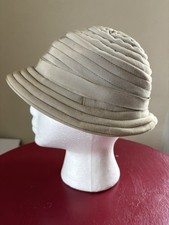 Vintage Hat Madcaps of NY Cloche Bucket Beige Fabric Ribbed Ribbon Band Small