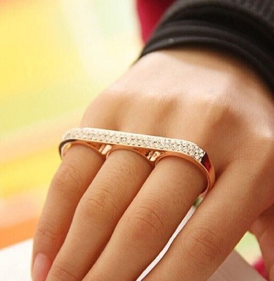 Bandring 3 kt Rundschliff Laborgefertigt Diamant Drei Finger 14 kt Gelbgold-Finish