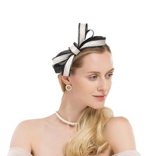 Sinamay Fascinators Hats for Women Ladies Church Medium Black and Beige