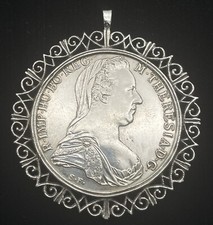 Vintage 1780 Maria Theresia Taler Silbermünze in Silbermontierung Anhänger