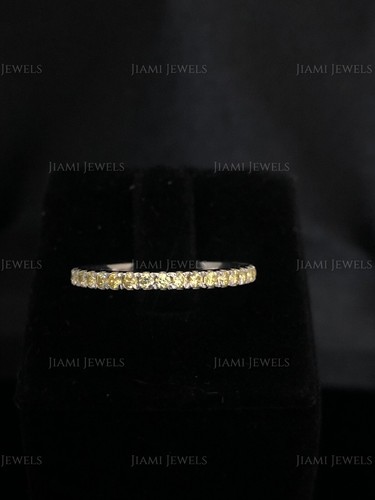 Yellow Diamond Simulated Half Eternity Ring 14k White Gold / Silver Stackable - Picture 5 of 10