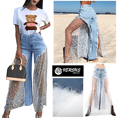 Jeans Pantaloncini Donna con Tulle Woman Denim Shorts and Tulle Jeans  JEA016 | eBay