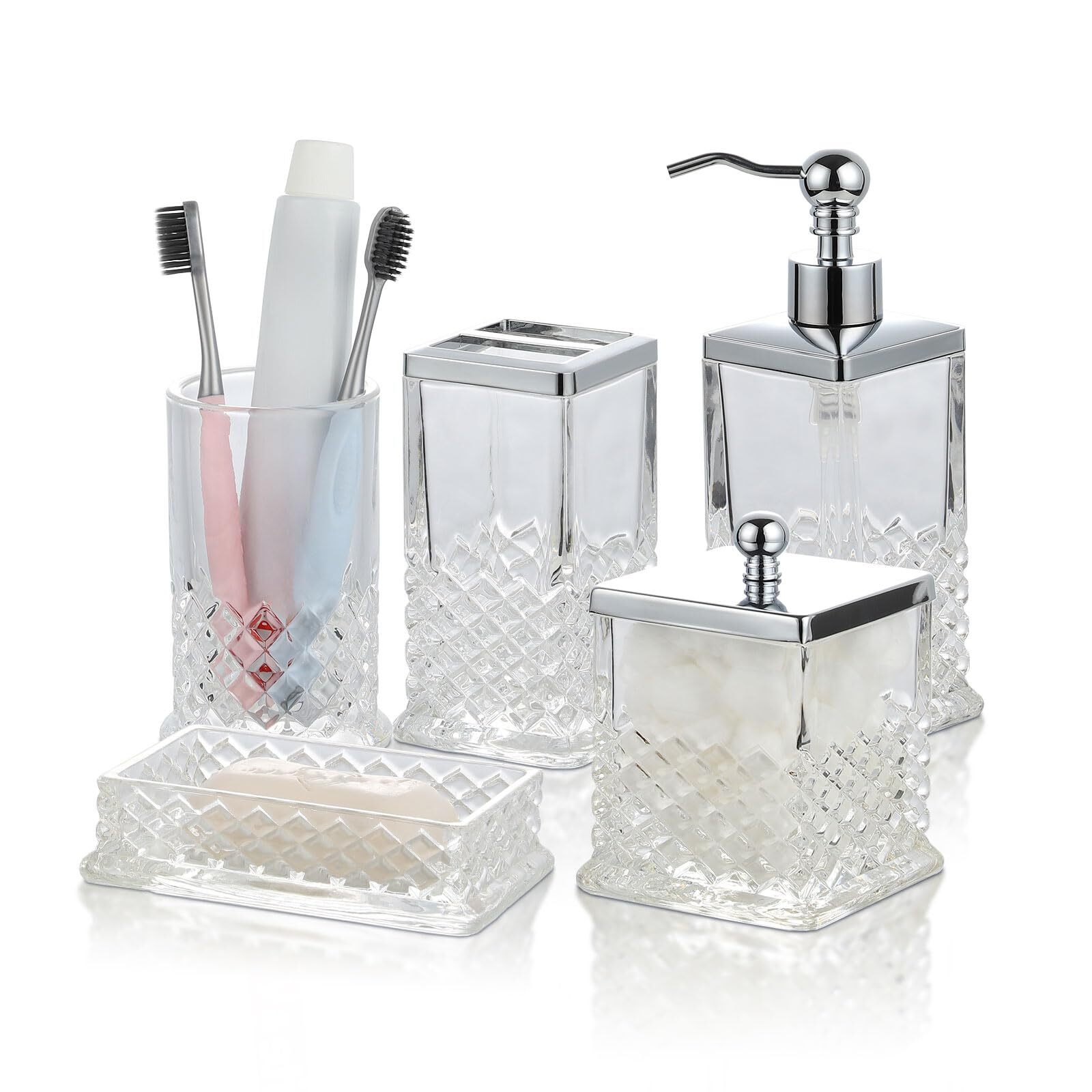 PYZXHOME Glass Bathroom Accessories Set Complete 5 Pc Bathroom Accessories... eBay