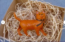 New 3D Dresden Paper Orange Cat w Black Bow Halloween Christmas Tree Ornament