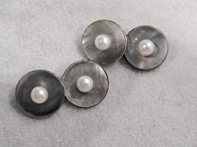 MIKIMOTO Sterling Silver Mop Pearl & Round White Pearl Cufflinks