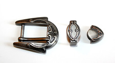 Vintage NOS Tandy 3/4" Silver Plate 3 PC ANTIQUE NICKEL Ranger Belt Buckle Set