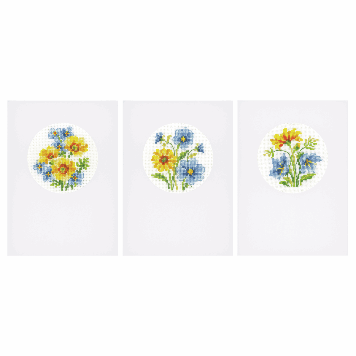 Vervaco Greeting card, counted stitch kit Blue & yellow flowers kit of 3, DIY - Image 2