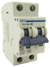 YuCo YC-50-2B Miniature Din Rail Circuit Breaker B-Curve 50-Amp 2P 480VAC 220VDC