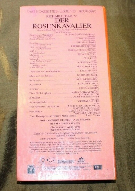 Richard Strauss Der Rosenkavalier Elizabeth Schwarzkopf 3 cassettes libretto - Image 3 of 4