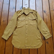 Vintage 50's Korean War men's M/L tan khaki wool long sleeve military shirt
