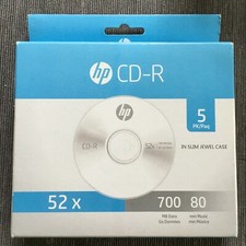 HP CD-R 5 Pack 52X 700 MB Data 80min Music In Slim Jewel Cases NEW CR520055JPB