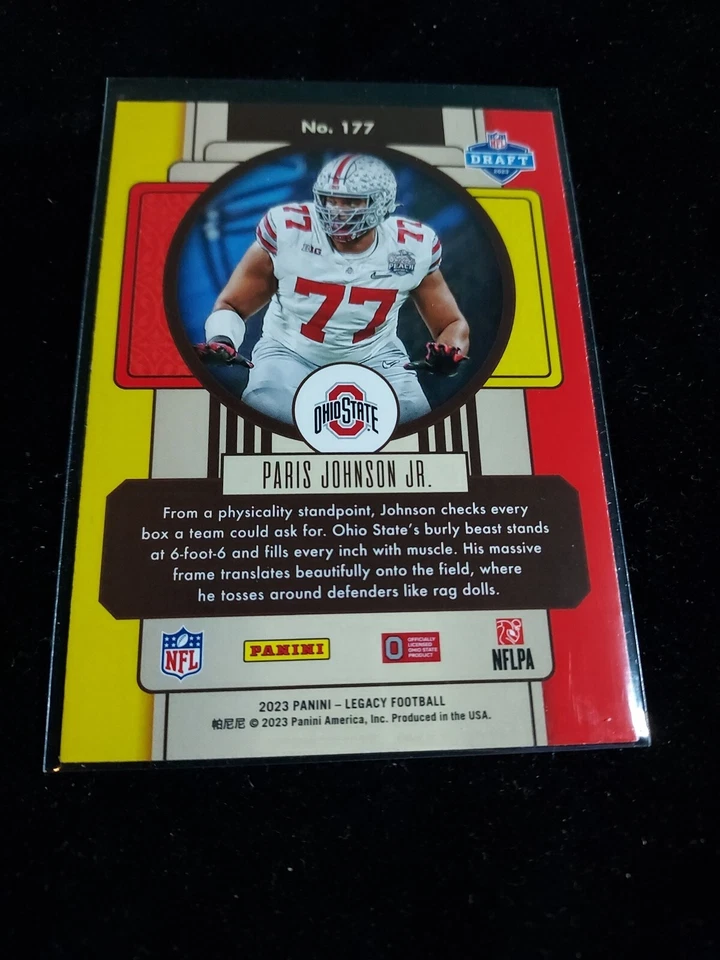 2023 PANINI LEGACY FOOTBALL ROOKIE CARD #177 PARIS JOHNSON Jr. ARIZONA CARDINALS - Image 2 of 2