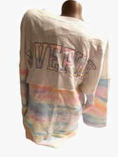 Victoria's Secret Pink White Rainbow Varsity Crew Pullover Sweatshirt NWT