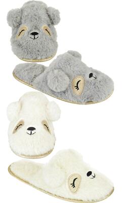 Glitzerbär Hausschuhe Damen Kunstfell Teddy Pantolette Hausschuh