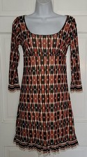 MAX STUDIO MSSP brown Orange Rust Patterned Nylon Knit Square Neck Dress XS