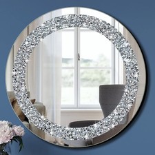 Crystal Crush Diamond Sparkly Round Silver Mirror for Wall Decoration 20x20x1...