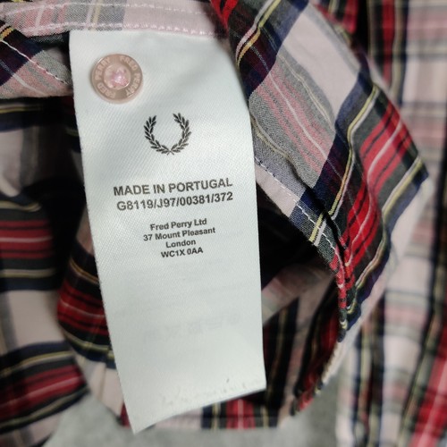 Fred Perry Shirt Womens Size UK 10 Red White Tartan Check Oversized Blouse - Picture 6 of 10