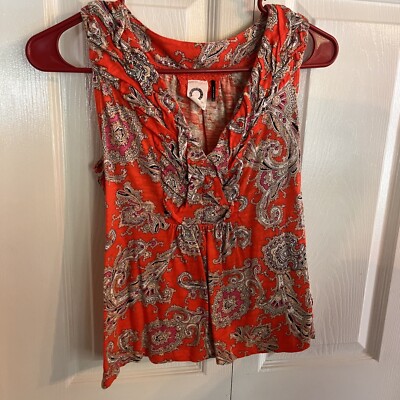 Anthropologie Akemi +Kin Orange Paisley Sleeveless Top Size XSP
