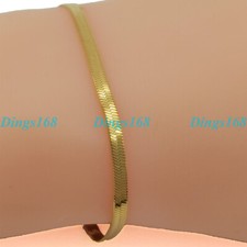Solid 18K Gold Filled Tarnish-Resist 3mm Wide Herringbone Chain Bracelet C5C A