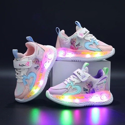 2025 Kinder Eiskönigin Schuhe Mädchen LED Anna Elsa Prinzessin Sneaker Licht UK - Bild 2 von 10