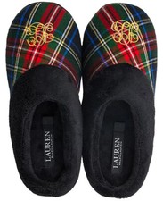 Lauren Ralph Lauren Women's Faux-Fur-Trim Holiday Slippers Black Medium