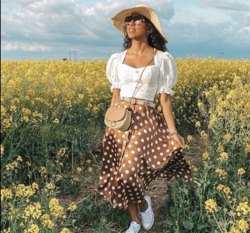 Zara Women Skirt Midi Belted Polka Dot Brown White Nwt | eBay