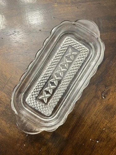 Vintage Clear Glass Anchor Hocking Wexford Diamond Butter Dish BOTTOM ONLY