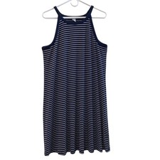 Women's OLD NAVY Sleeveless Ribbed Midi Dress Nautical Stripe Navy Blue Size XL