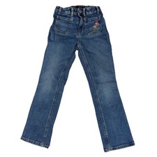 Polo Ralph Lauren Girls Jenn Flare High Waisted Embroidered Flower Jeans Size 6X