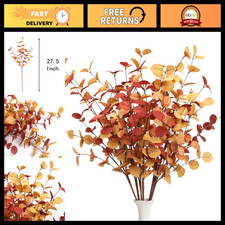 6 Pcs Artificial Eucalyptus Stems - Fall Decor, Autumn Leaves, Home & Office Flo