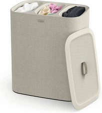 Image of 90L Laundry Basket with Lid 3 Compartment Fabric Laundry Sorter Bags