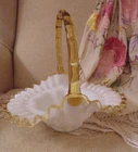 Fenton Art Glass Gold Crest 10.5" Basket Milk Glass Mid-Century