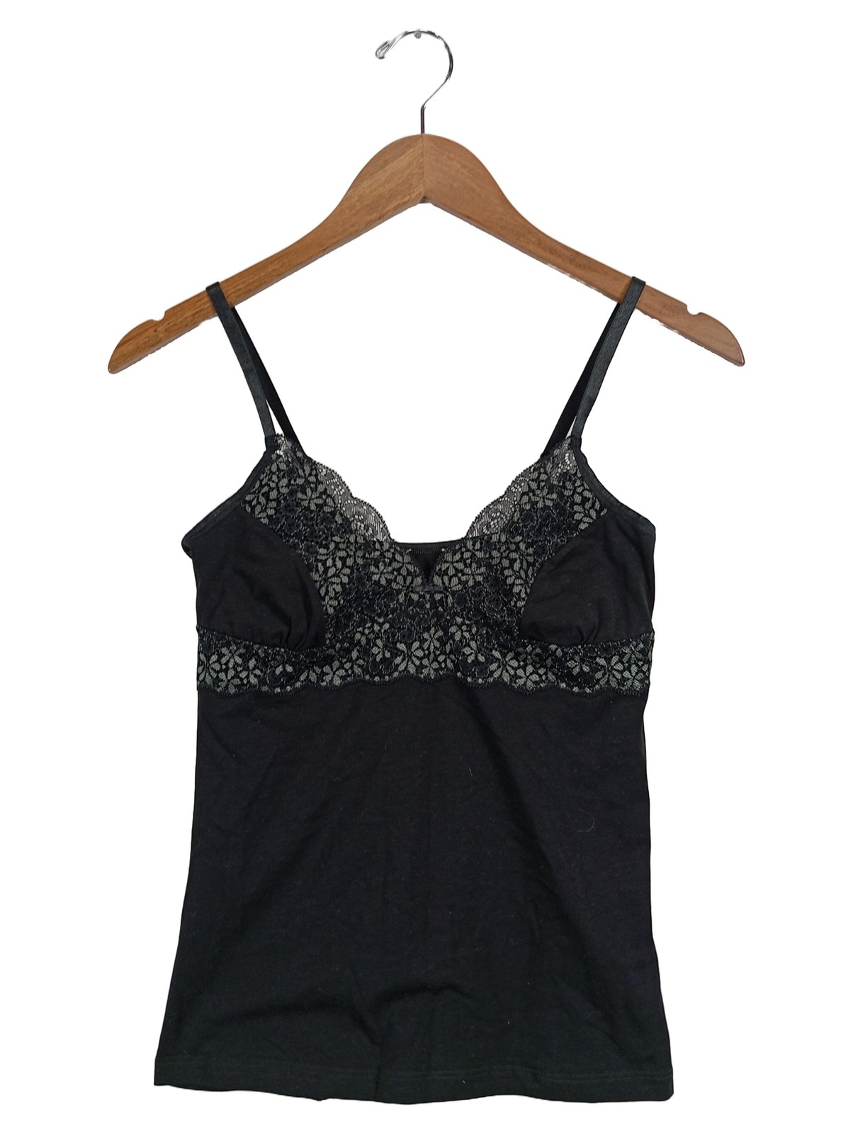 Comazo Damen Top mit Spitze Gr. 36/S Schwarz Baumwolle