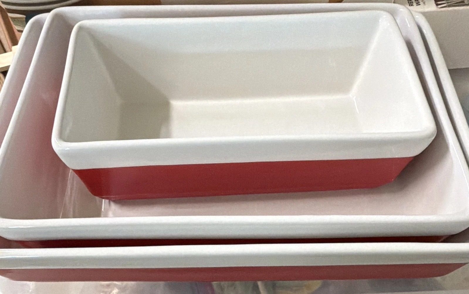 Set of 3 Martha Stewart Ceramic Bake & Loaf Pan Red/White Rectangle Oven Safe